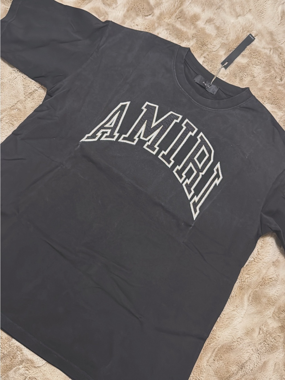 AMIRI Black Tee with White Arched Logo